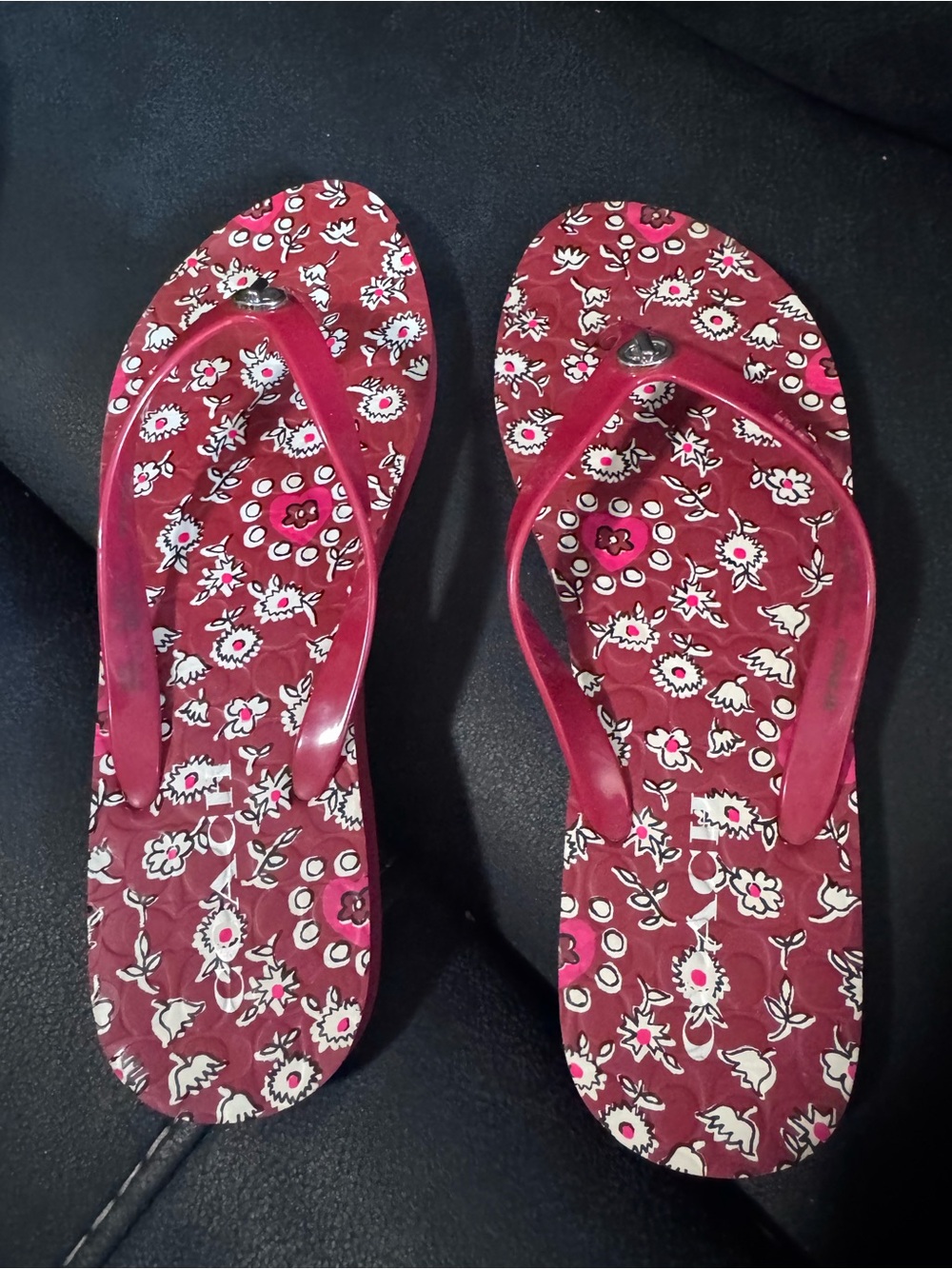 Coach Women's Red Floral Flip Flop Sandals